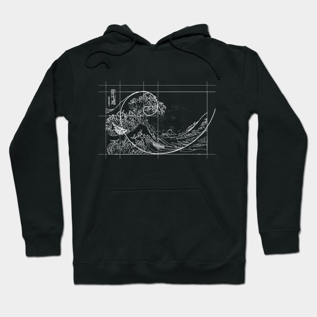 Hokusai Meets Fibonacci, Linear, White Hoodie by cartogram